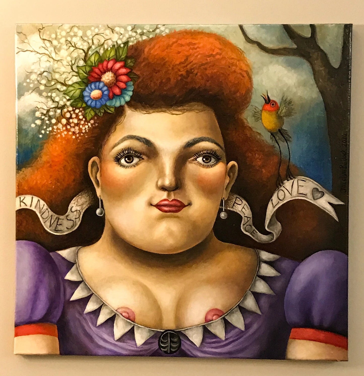 art-moderne-decoration-tableau-peinture-huile-toile-portrait-feminin-femme-rousse-poitrine-tetons