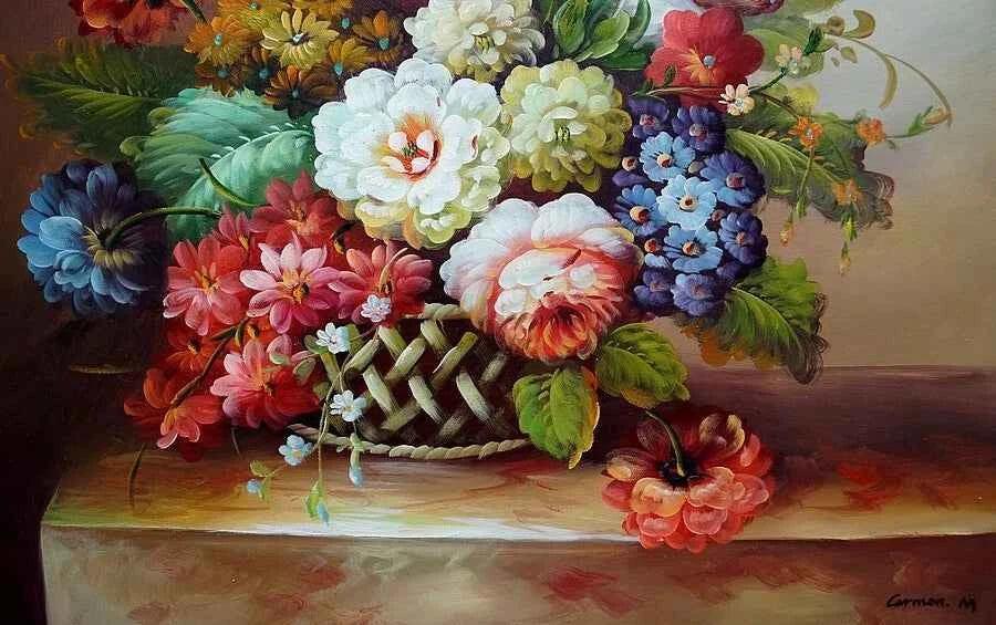 art-nature-morte-bouquet-fleurs-vase-peinture-huile-toile - Kikooyou Art Gallery