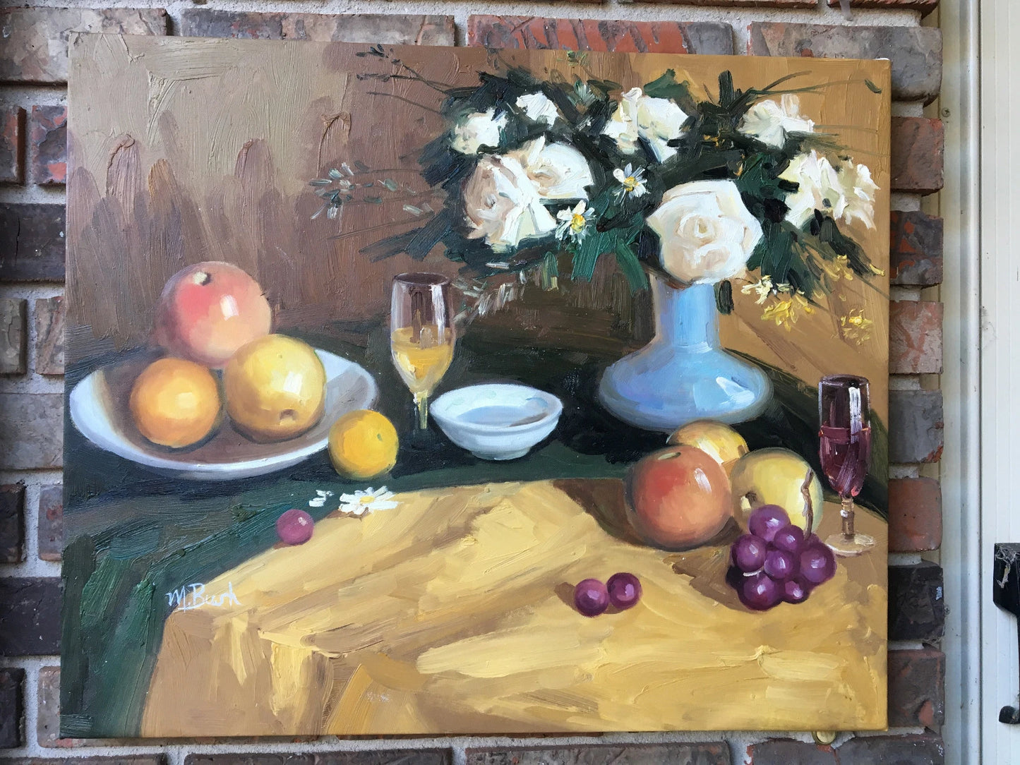 art-decoration-tableau-peinture-huile-toile-nature-morte-fleurs-roses-vase-fruits
