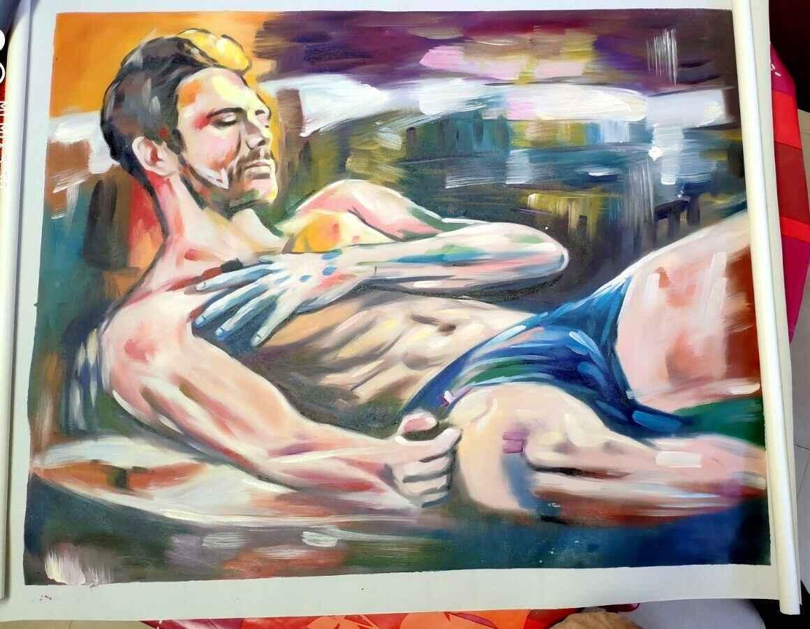 tableau peinture érotique huile sur toile homme nu - Kikooyou Art Gallery