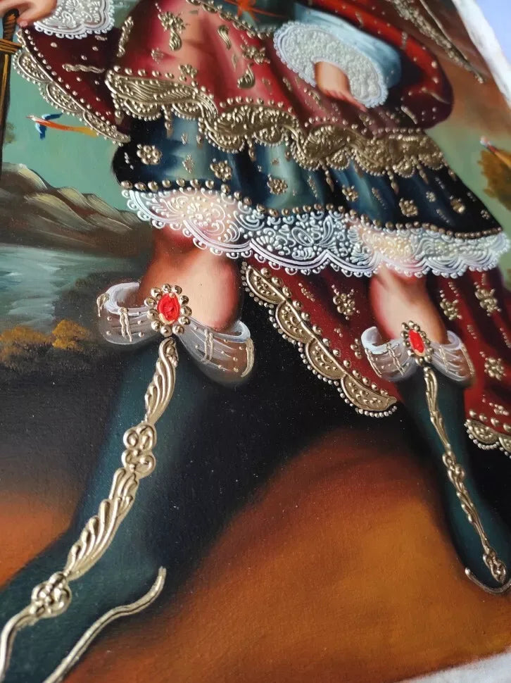 Saint Michel Archange, Ange, Peinture à l'huile originale, Peinture école Cuzco - Kikooyou Art Gallery