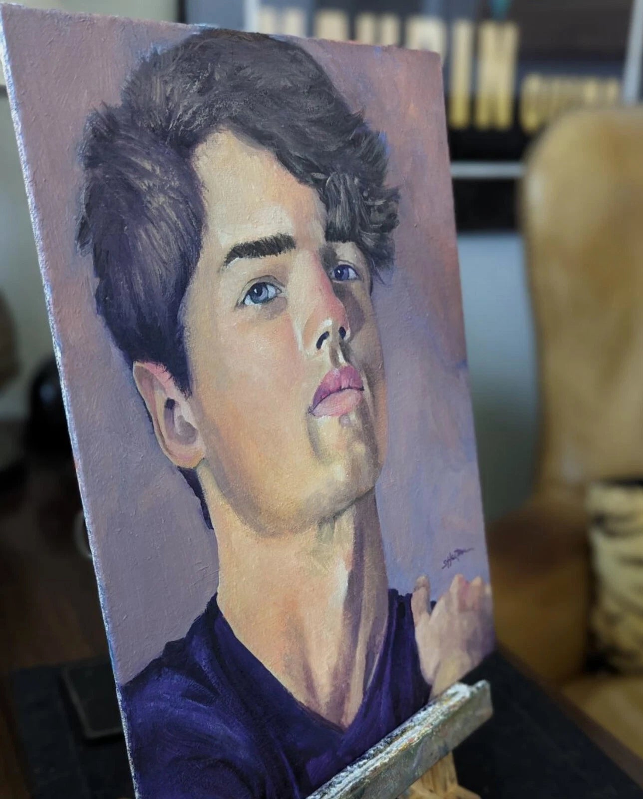 art-decoration-tableau-peinture-huile-panneau-portrait-masculin-jeune-homme