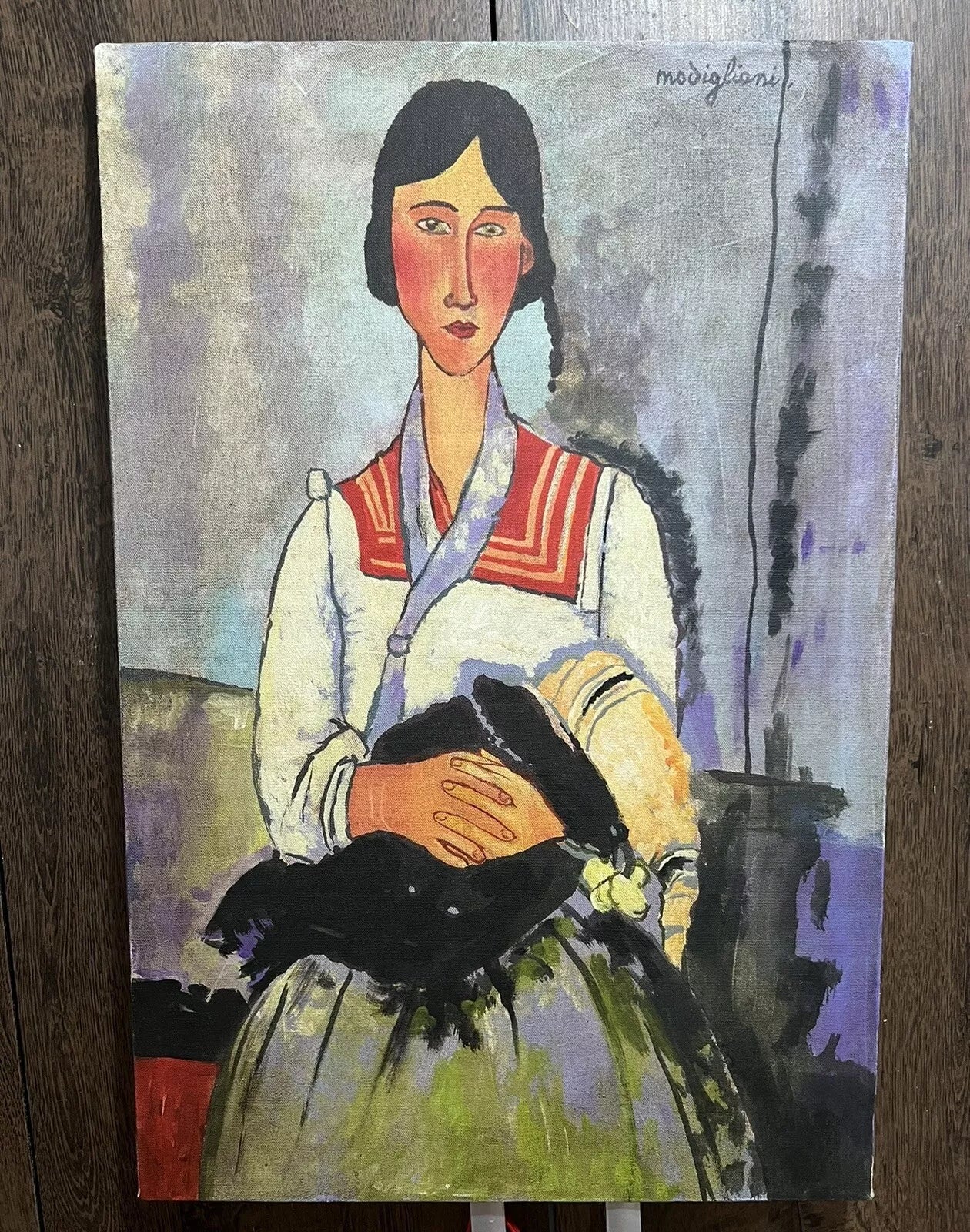 art-moderne-portrait-feminin-femme-assise-peinture-huile-toile