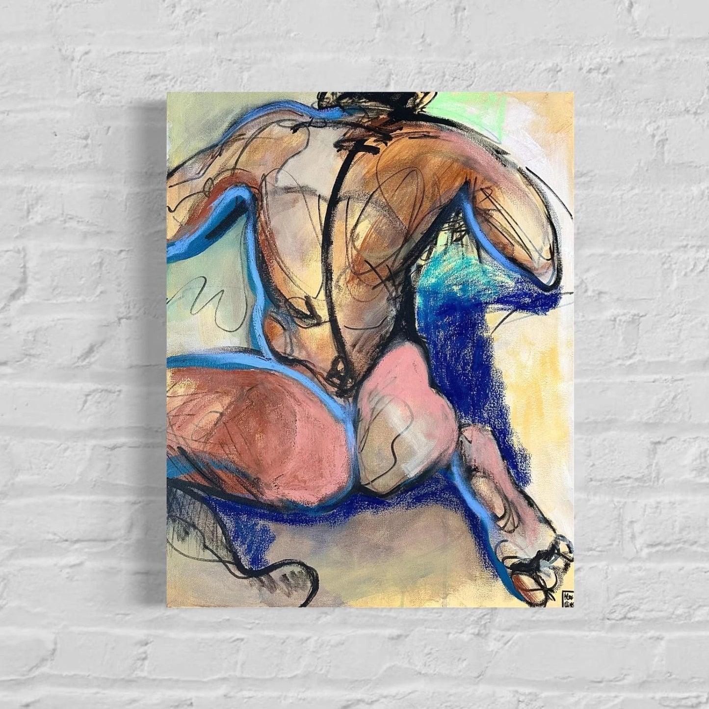 art-moderne-nu-masculin-homme-dos-fesses-nu-peinture-originale-huile-toile