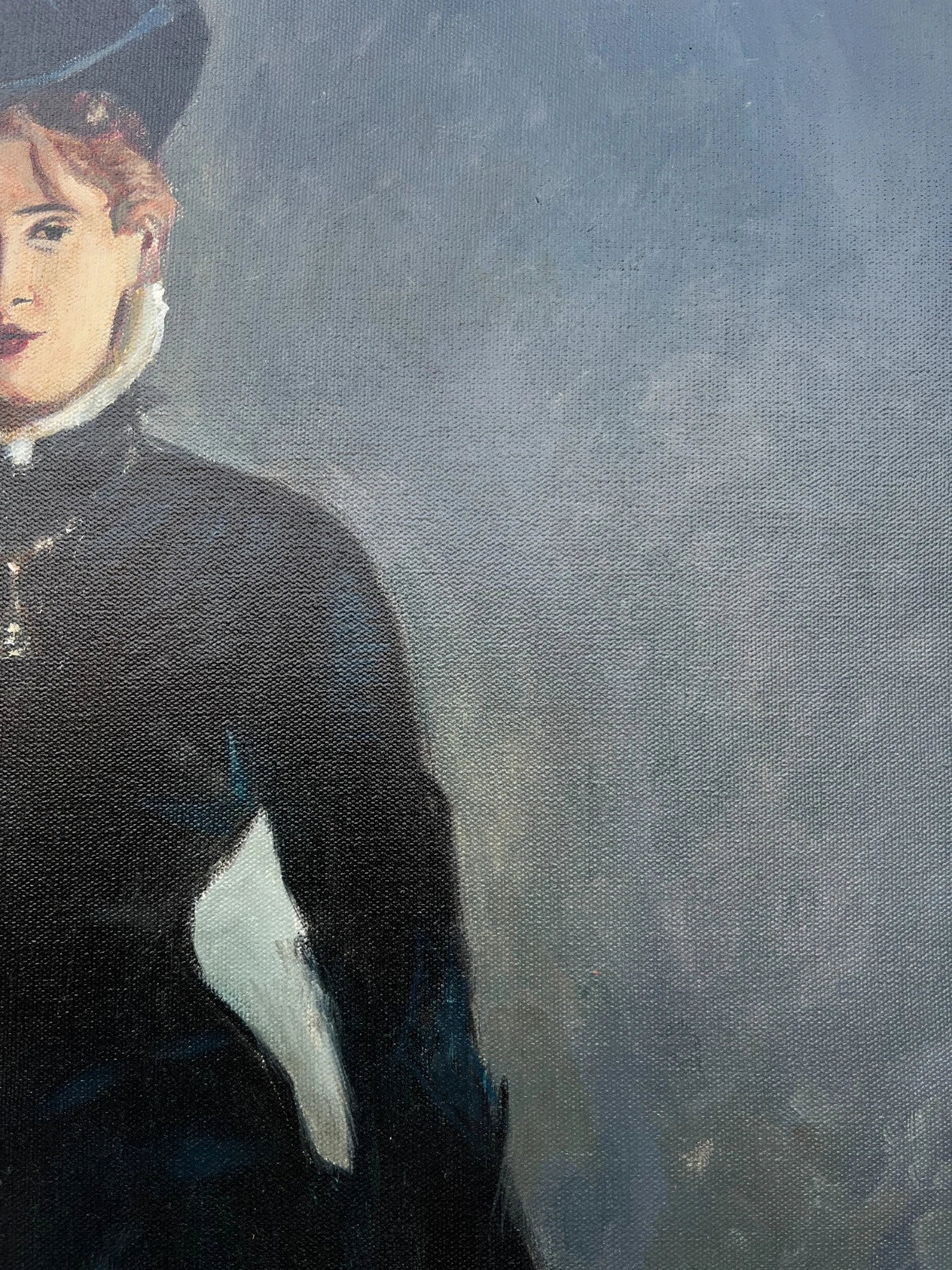 art-decoration-tableau-peinture-huile-toile-portrait-feminin-femme-dame-parisienne-d'apres Manet