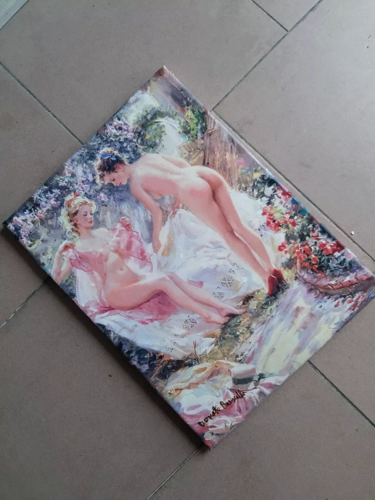 art-decoration-tableau-peinture-huile-toile-portrait-femmes-nues-amies-lingerie - Kikooyou Art Gallery