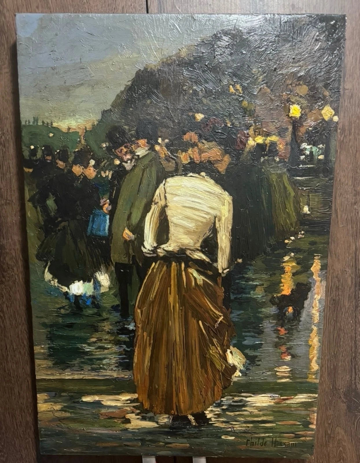 art-scene-rue-personnages-pluie-peinture-huile-toile