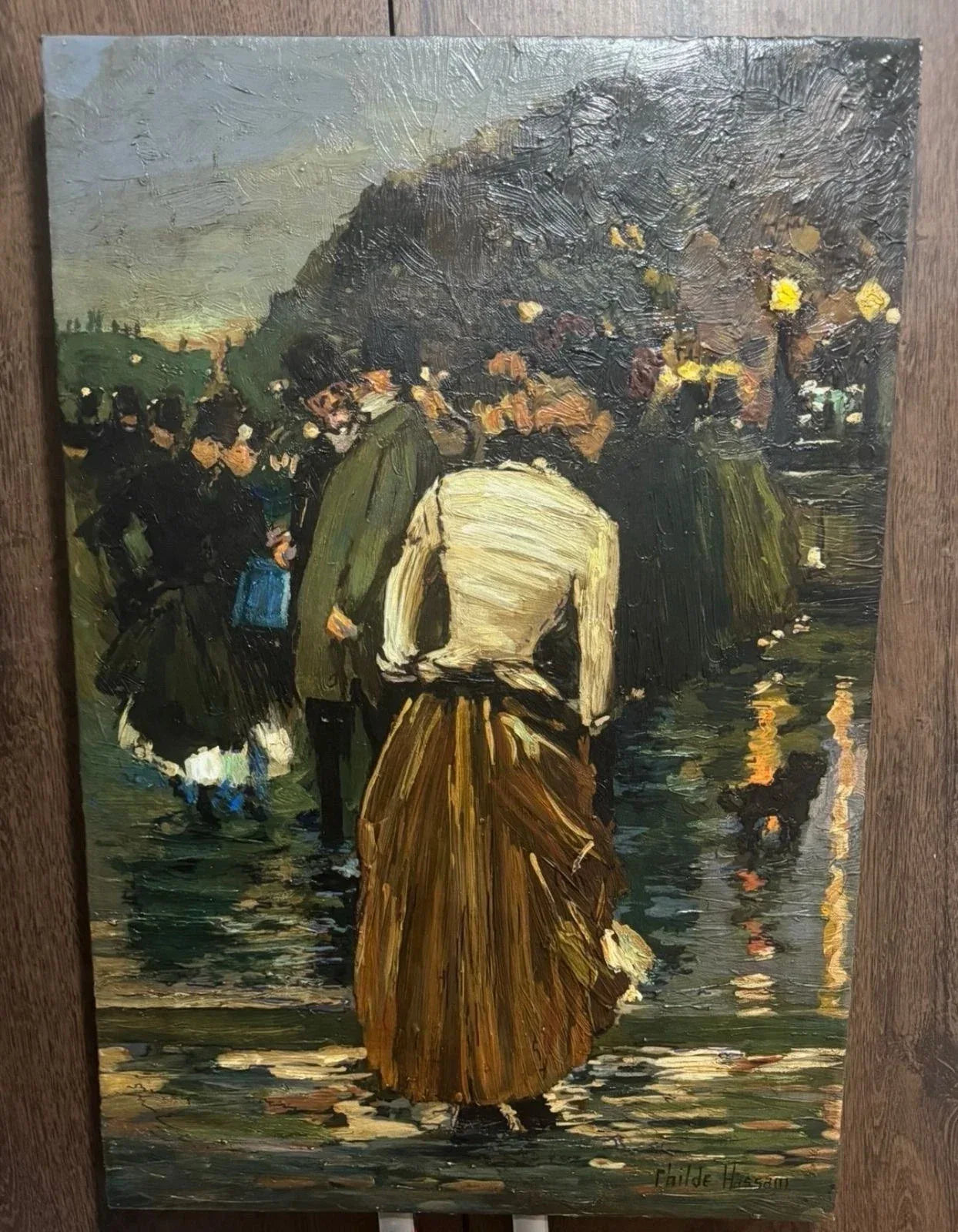 art-scene-rue-personnages-pluie-peinture-huile-toile - Kikooyou Art Gallery