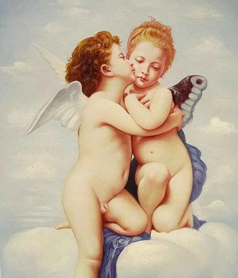Tableau huile sur toile le baiser d'après William Adolphe Bouguereau - Kikooyou Art Gallery