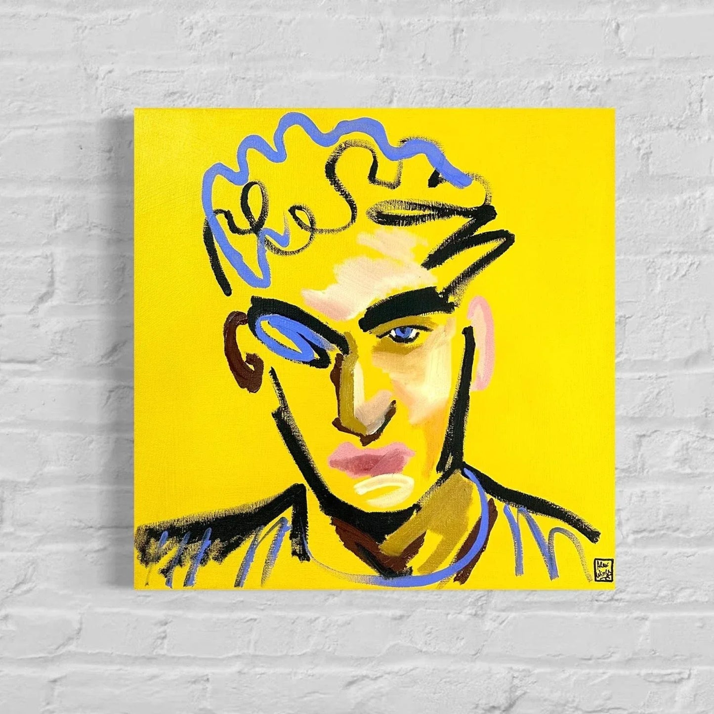 art-decoration-tableau-peinture-moderne-huile-toile-portrait-masculin-homme-jaune - Kikooyou Art Gallery