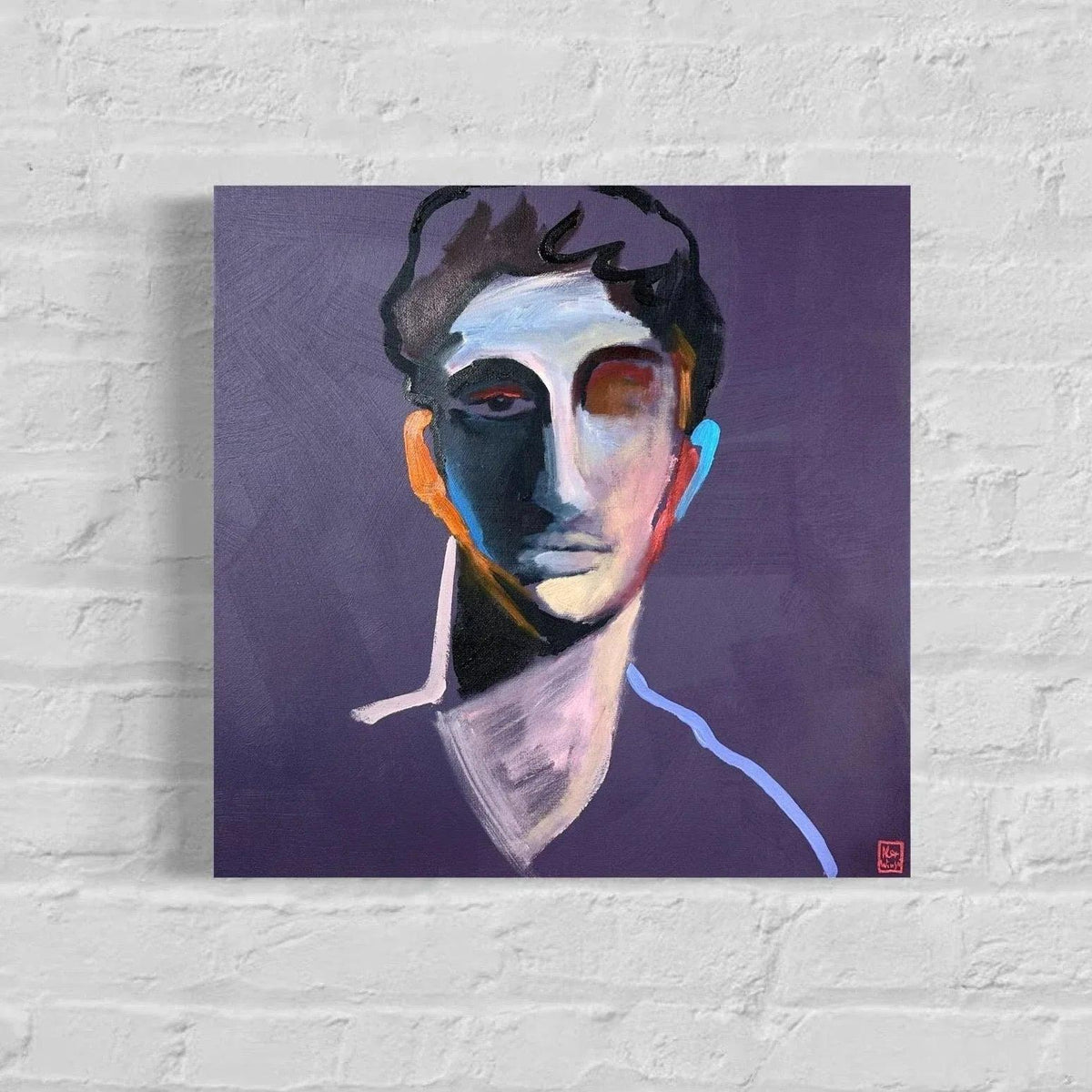 art-moderne-érotique-gay-peinture-huile sur toile-originale-homme-nu-long-cou - Kikooyou Art Gallery