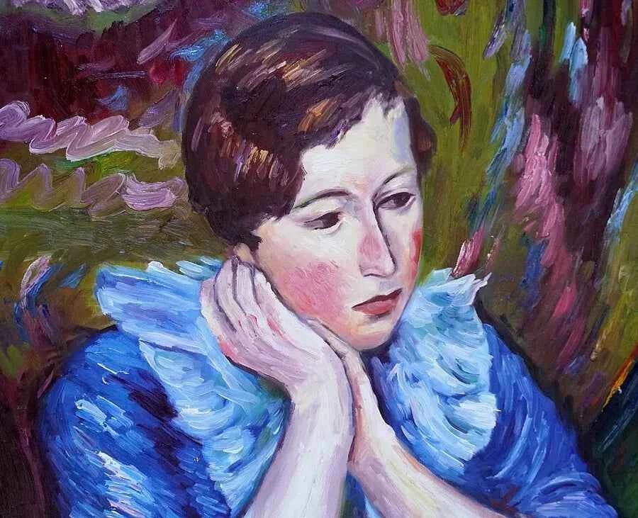 Art-Peinture à l'huile d'après Anton Faistauer- dame avec livre - Kikooyou Art Gallery