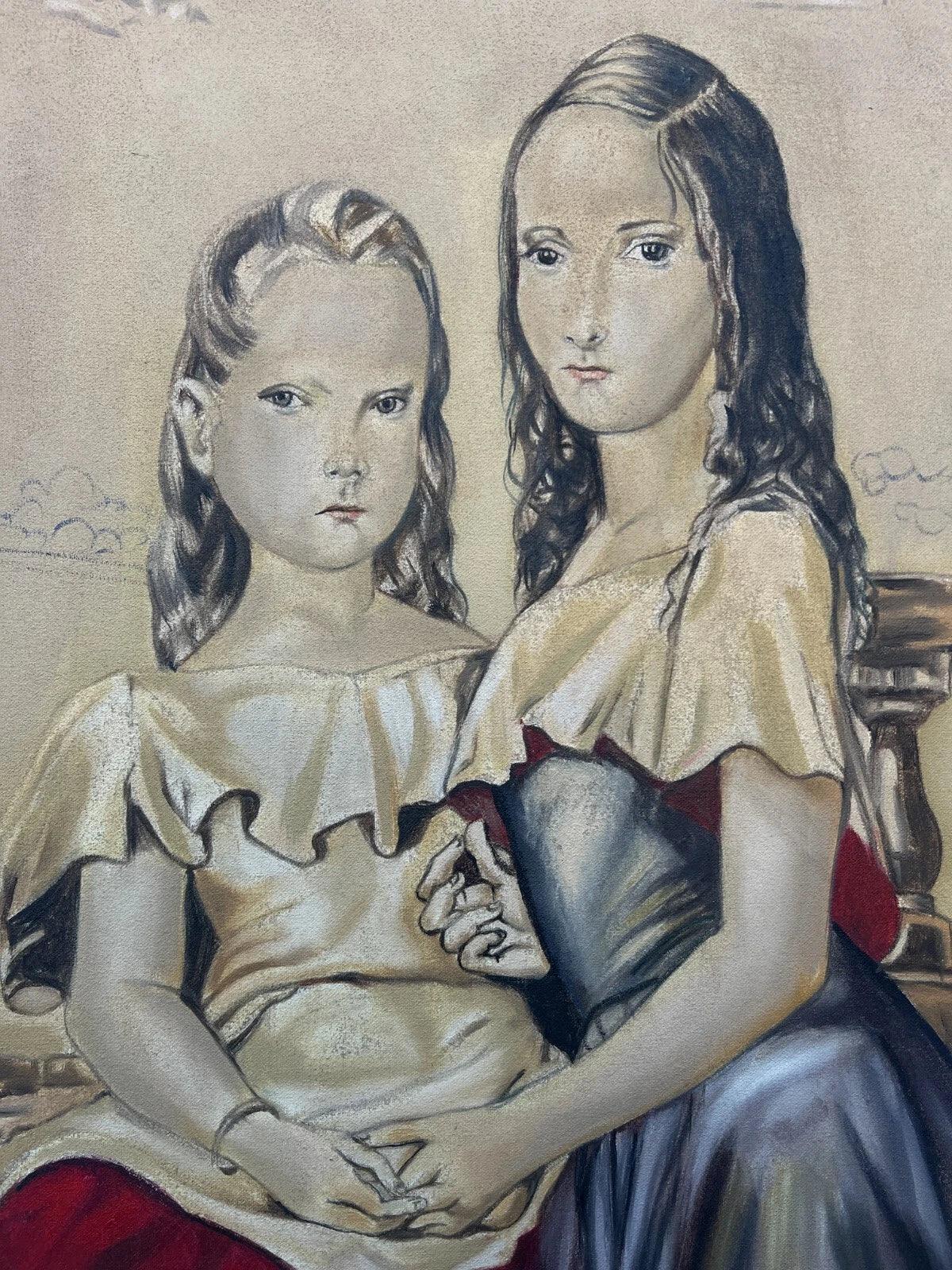 art-decoration-tableau-peinture-huile-toile-moderne-portrait-petite-fille-personnage-enfant-deux-soeurs-d'aprés Tsuguharu Foujita - Kikooyou Art Gallery