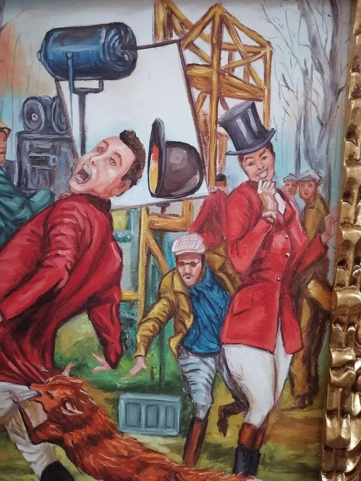 art-decoration-tableau-peinture-huile-toile-scene-comique-chasseur-renard - Kikooyou Art Gallery