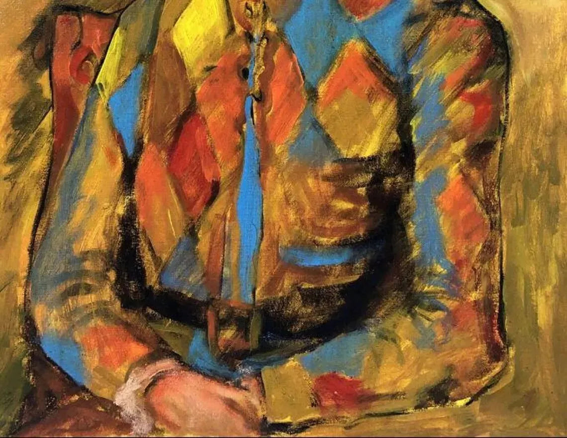 art-decoration-scene-personnage-portrait-harlequin-peinture-huile-toile