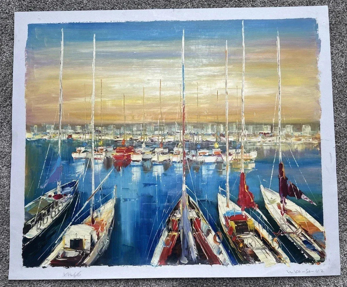 Voiliers d’art moderne, bateau, bateaux, mer, huile peinte à la main sur toile - Kikooyou Art Gallery