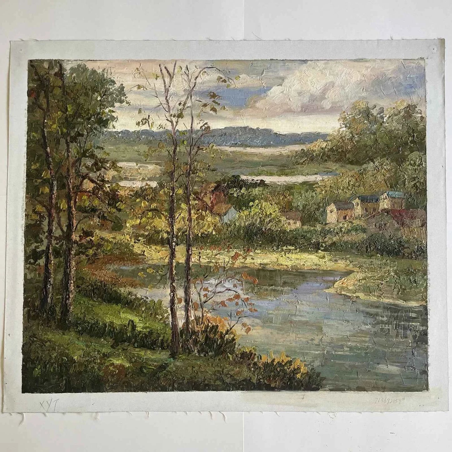 Tableau huile étang de village dans la nature- Échappez-vous dans ce paysage bucolique, où la nature rencontre l'art et offre une sérénité sans fin. - Kikooyou Art Gallery