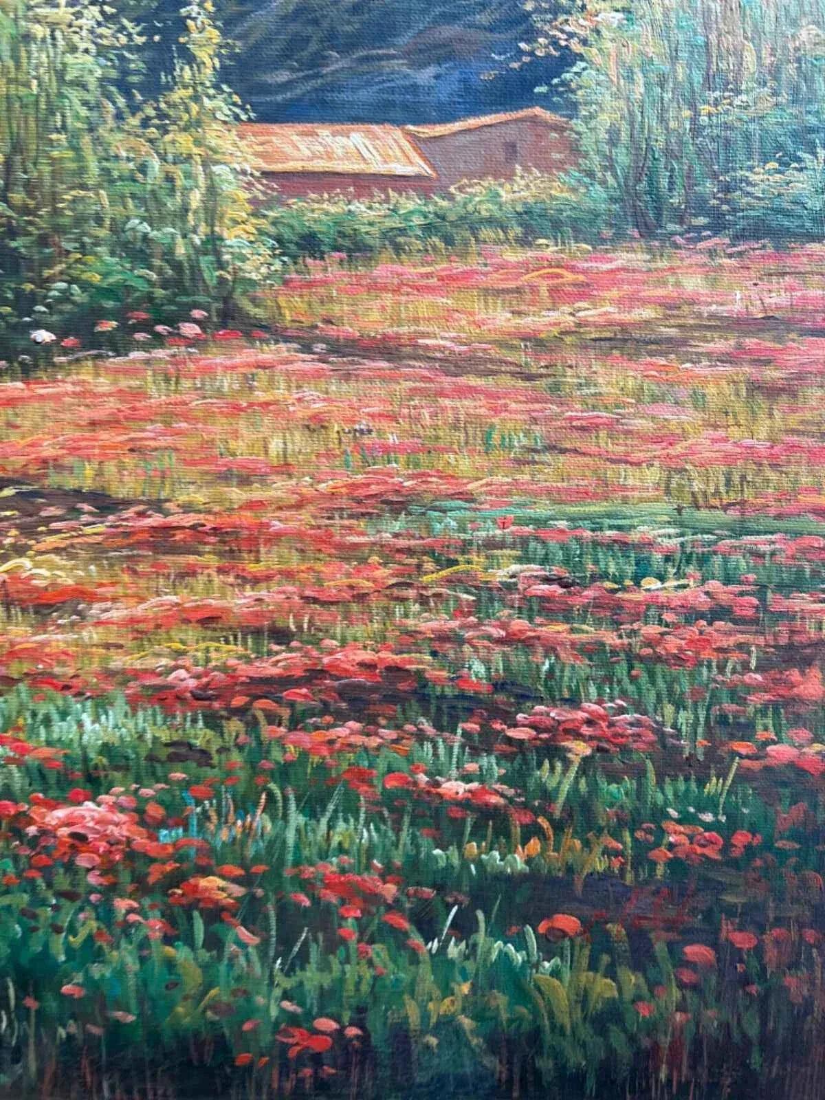 art-paysage-campagne-champ-fleurs-peinture-huile sur toile - Kikooyou Art Gallery