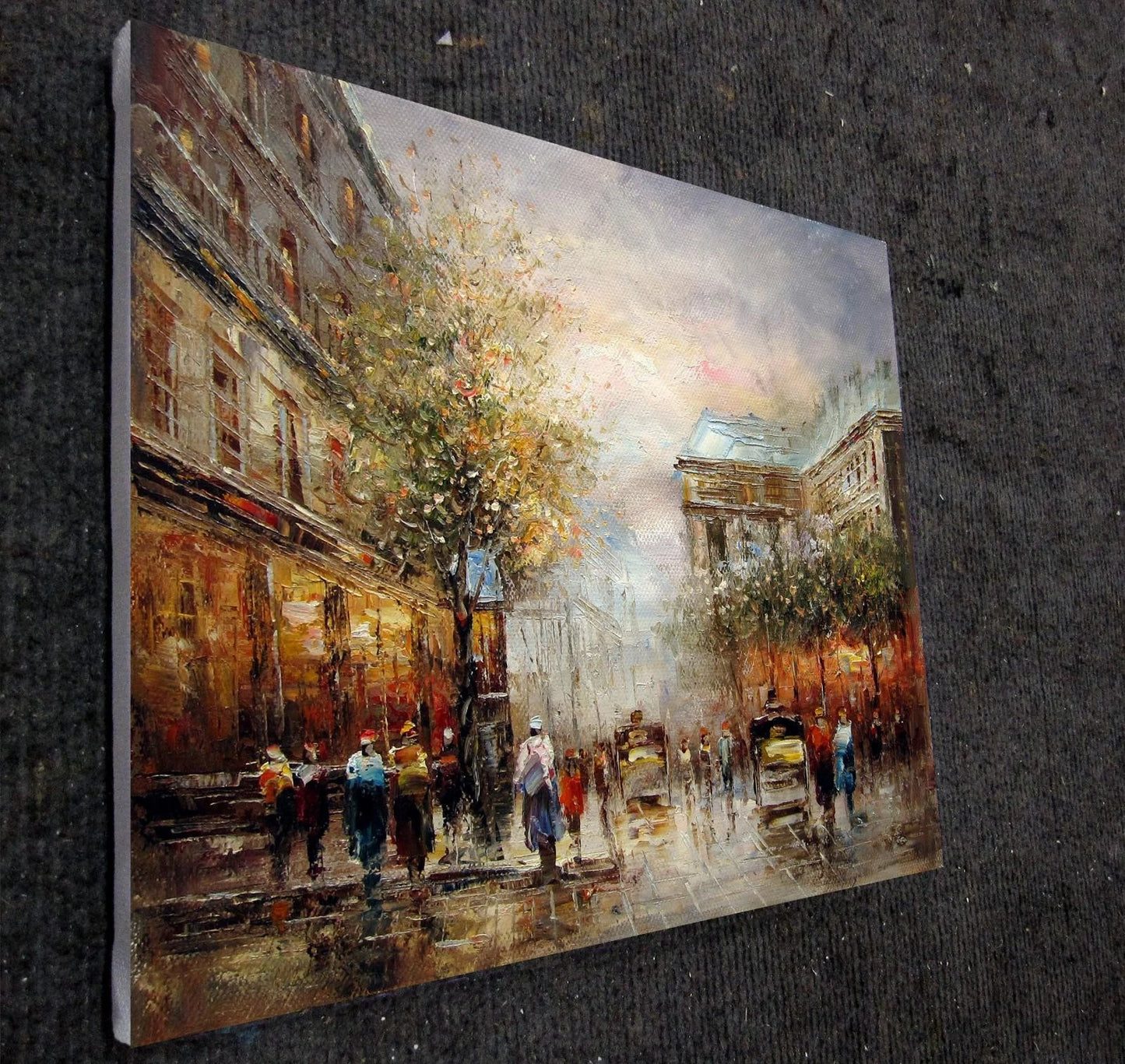 art-scène-rue-Paris-France-personnages-fiacre-peinture-huile-toile