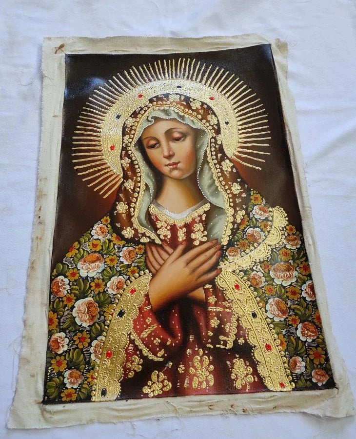 art-decoration-tableau-peinture-huile-toile-portrait-religieux-sainte-vierge-marie-cuzco - Kikooyou Art Gallery