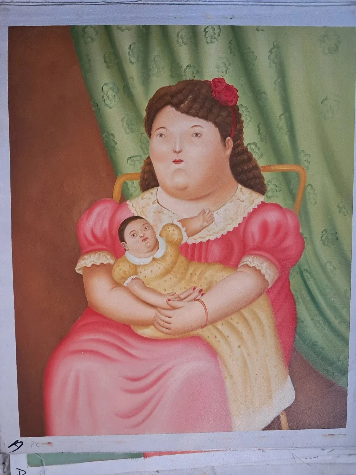 art-decoration-tableau-peinture-huile-toile-portrait-femme-enfant-d'apres Botero - Kikooyou Art Gallery