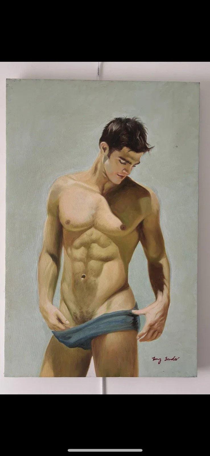 art-decoration-tableau-peinture-huile-toile-portrait-male-masculin-homme-nu-slip - Kikooyou Art Gallery