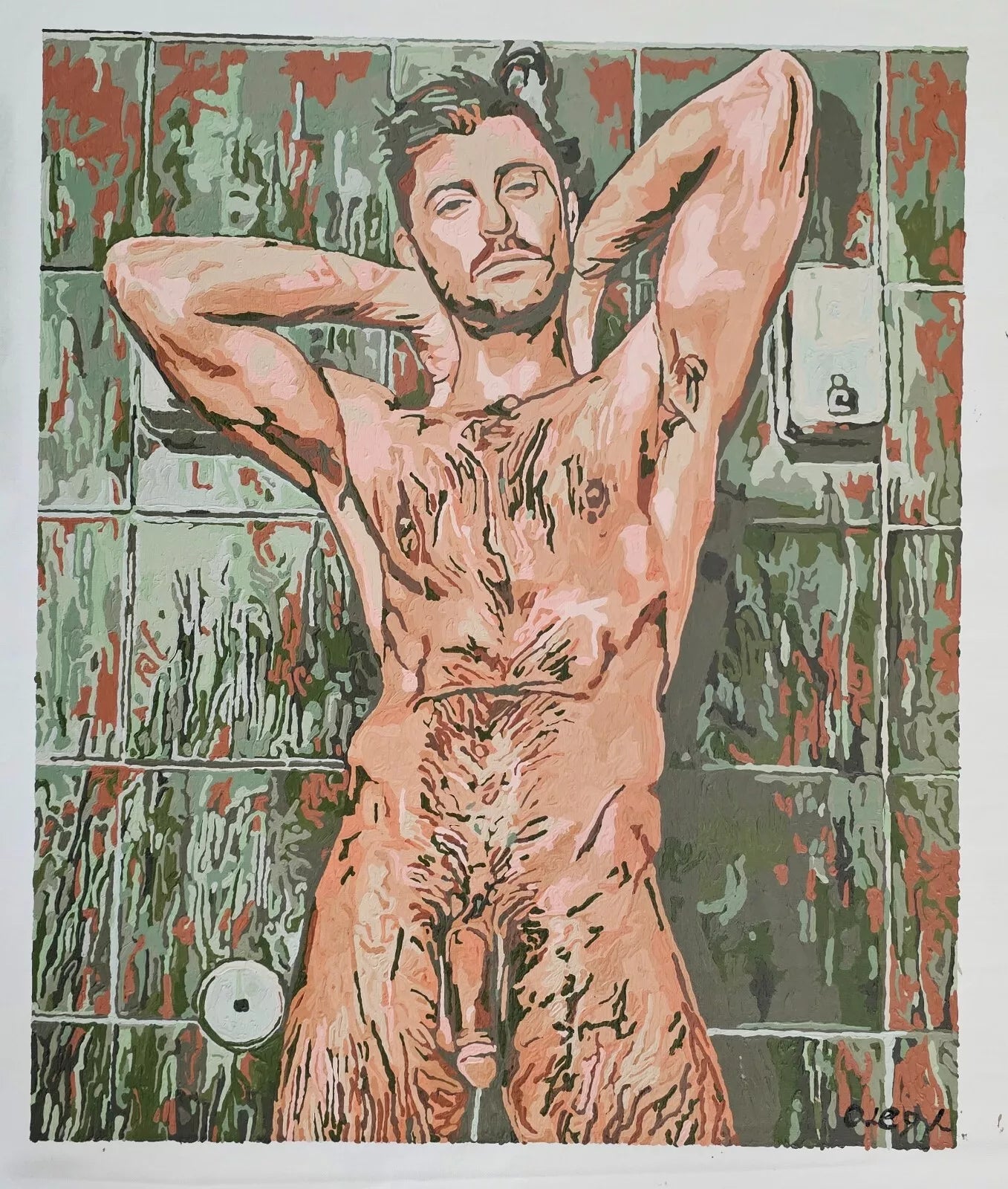 art-moderne-personnages-érotique-homme-nu-integrale-gay-peinture-huile-toile