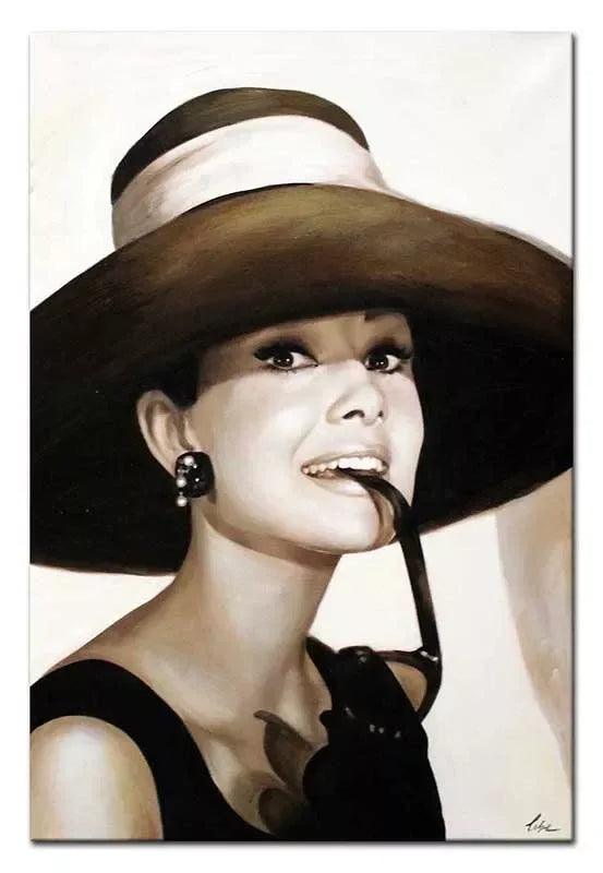 art-Portrait-feminin-star-hollywood-Audrey Hepburn-peinture-noir-blanc-huile sur toile - Kikooyou Art Gallery