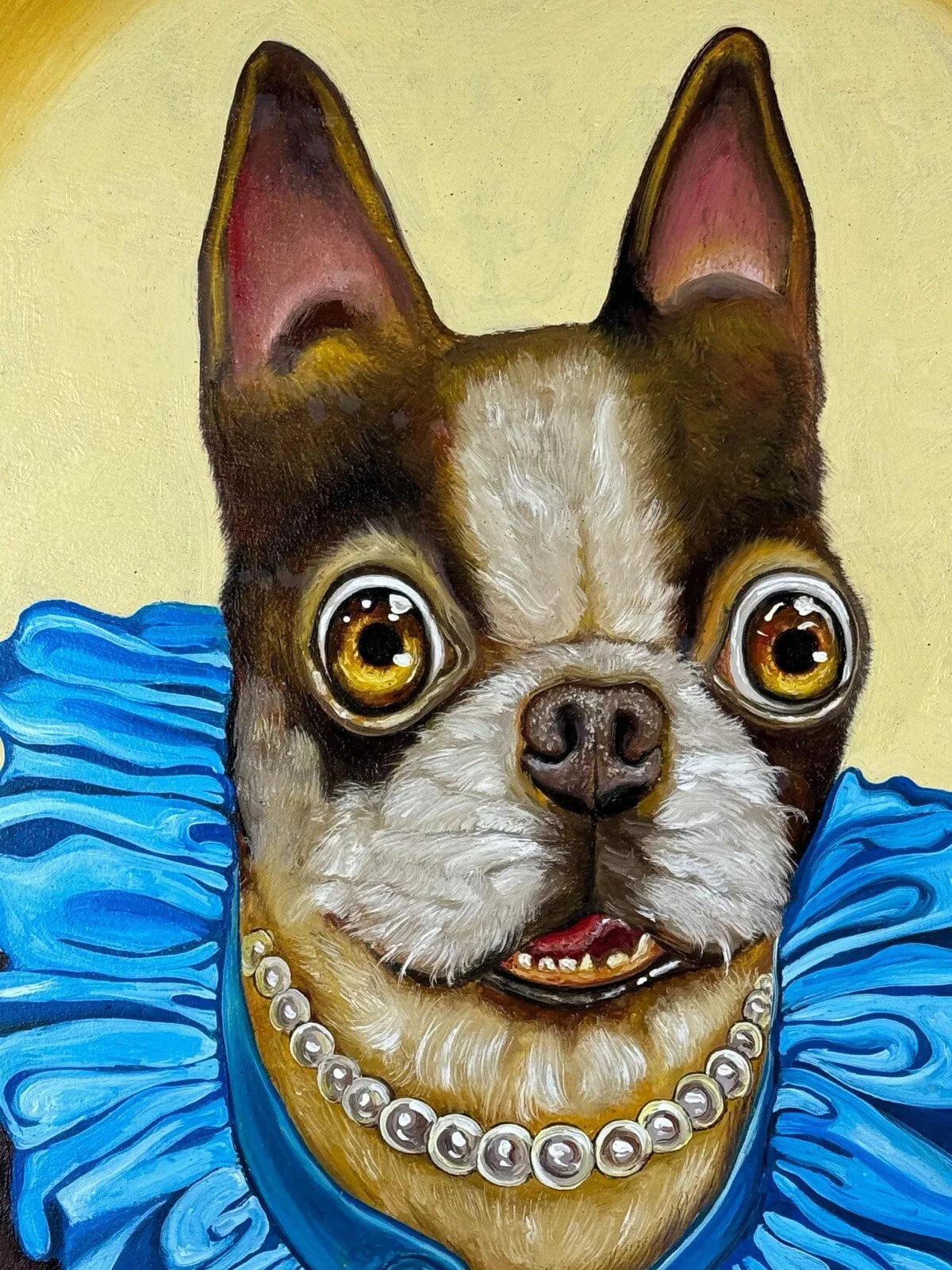 art-decoration-tableau-peinture-huile-toile-surrealisme-portrait-chien-d'apres Donald Roller