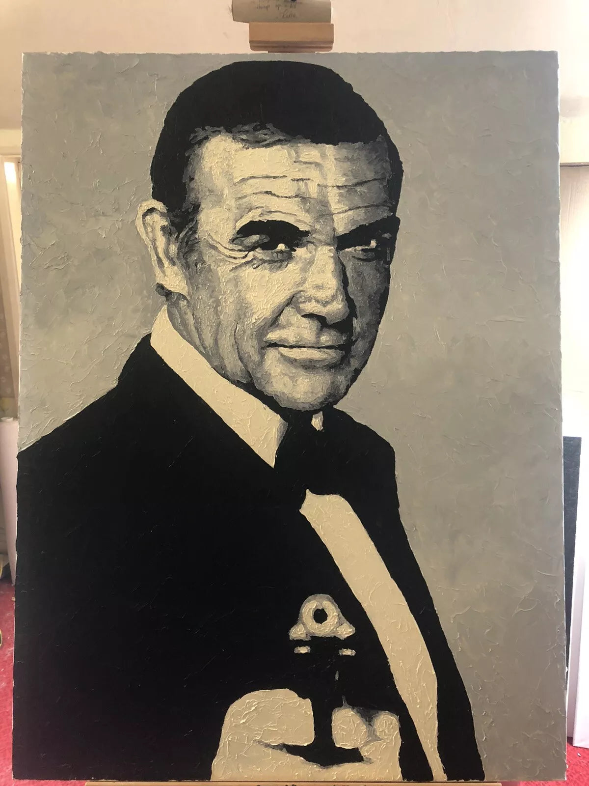 Tableau huile sur toile original noir et blanc Sean Connery as James Bond
