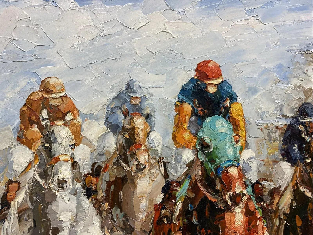 art-scène-vie-galop-hippique-chevaux-jockey-obstacle-peinture-huile-toile - Kikooyou Art Gallery