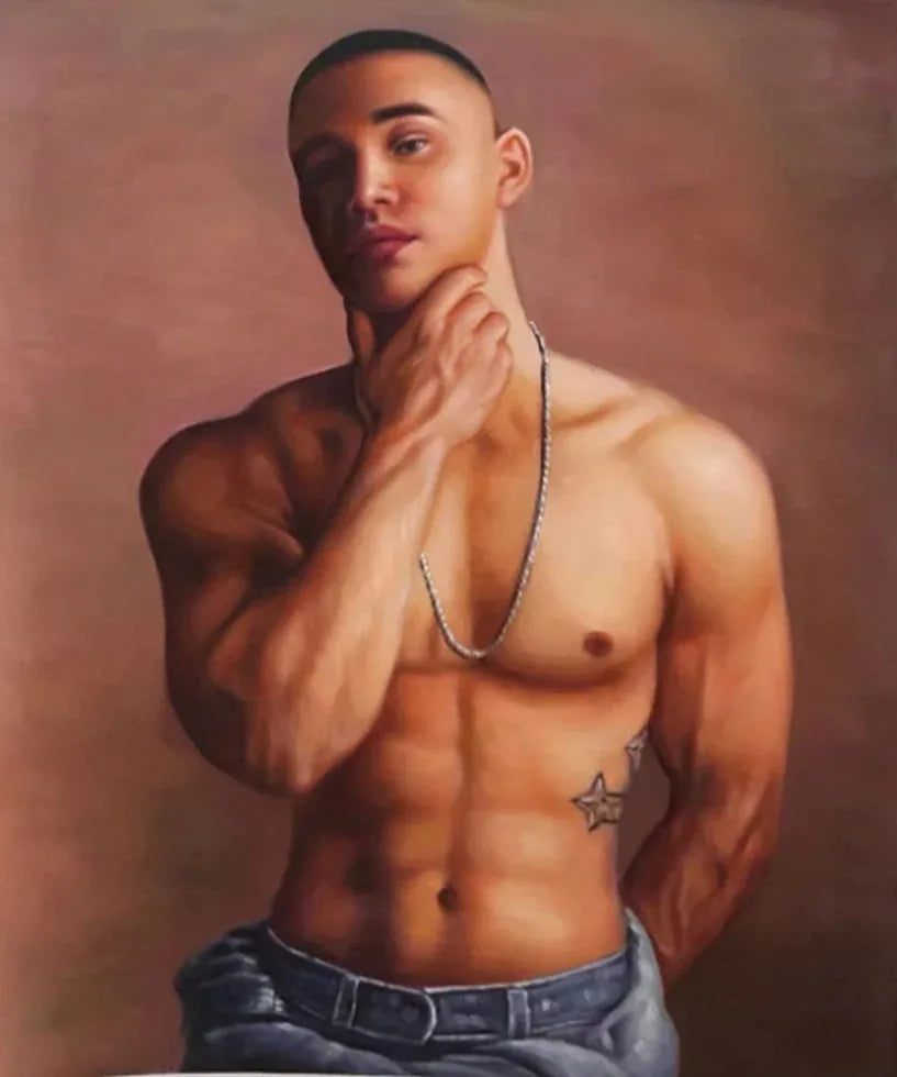 tableau érotique homme torse nu en huile sur toile - Kikooyou Art Gallery