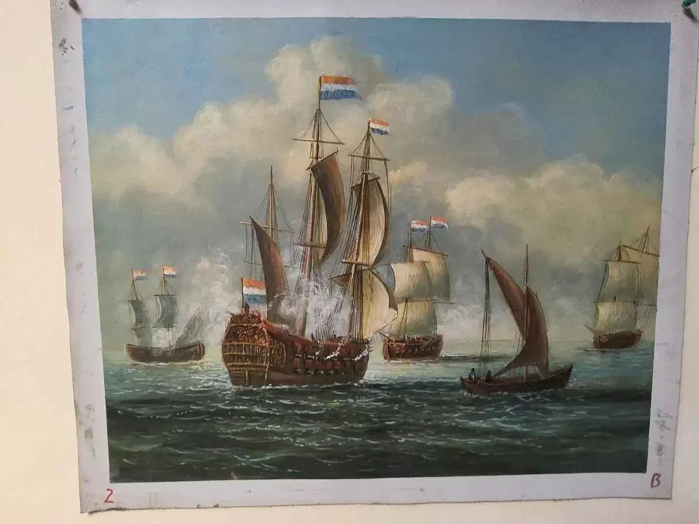 art-peinture-bataille-navale-navire-bateaux-voiles-huile-toile - Kikooyou Art Gallery