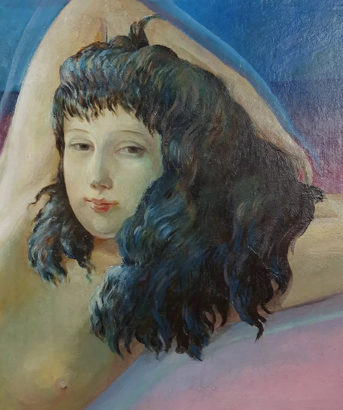 art-moderne-feminin-nu-femme-chat-peinture-huile-toile