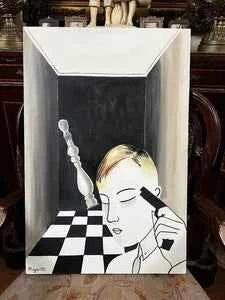 art surréaliste peinture huile sur toile échec et mat d'après Magritte - Kikooyou Art Gallery