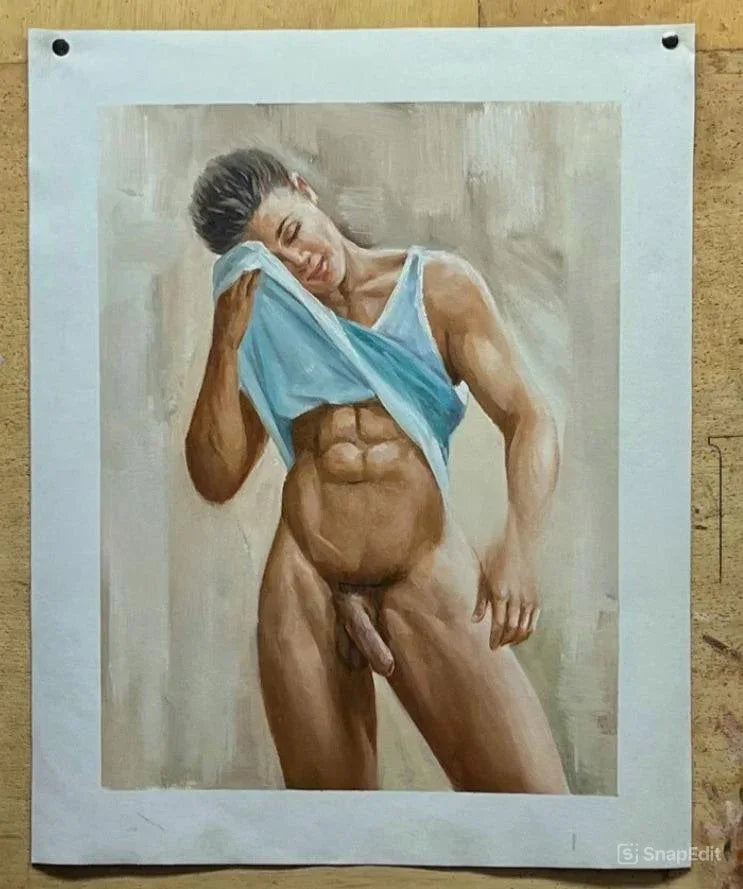 art-decoration-tableau-peinture-huile-toile-portrait-erotique-homme-nu-integrale-sexe-tbm - Kikooyou Art Gallery