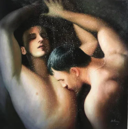 hommes nus sous la douche peinture originale huile sur toile signée - Kikooyou Art Gallery