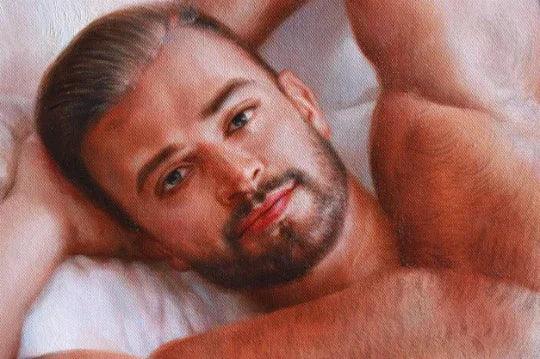 portrait art scène érotique homme nu huile sur toile signée / scenery erotic gay sex nude male oil painting on canvas - Kikooyou Art Gallery