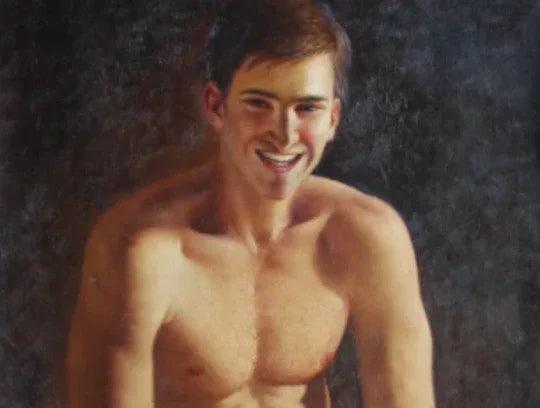 portrait art scène érotique homme nu huile sur toile signée / scenery erotic gay sex nude male oil painting on canvas - Kikooyou Art Gallery