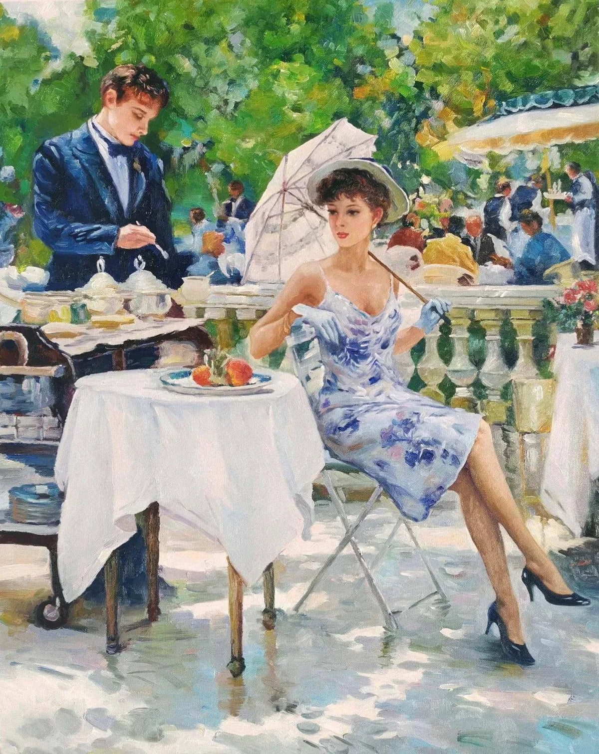 portrait dame au restaurant peinture huile sur toile / miss at the restaurant oil painting on canvas - Kikooyou Art Gallery