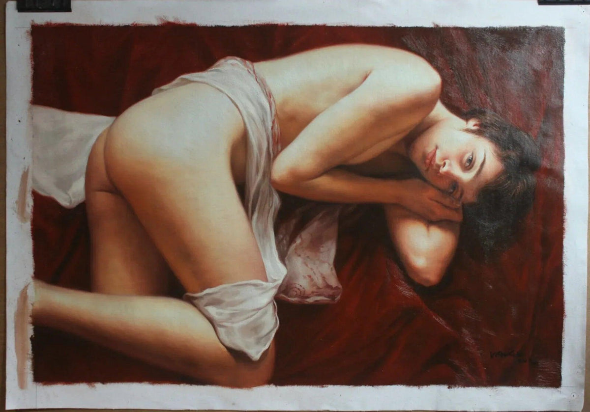 Beaux-arts homme nu peinture originale à l'huile sur toile - Kikooyou Art Gallery