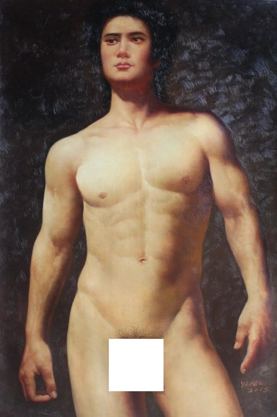 tableau érotique peinture huile sur toile homme nu / nude male oil painting - Kikooyou Art Gallery