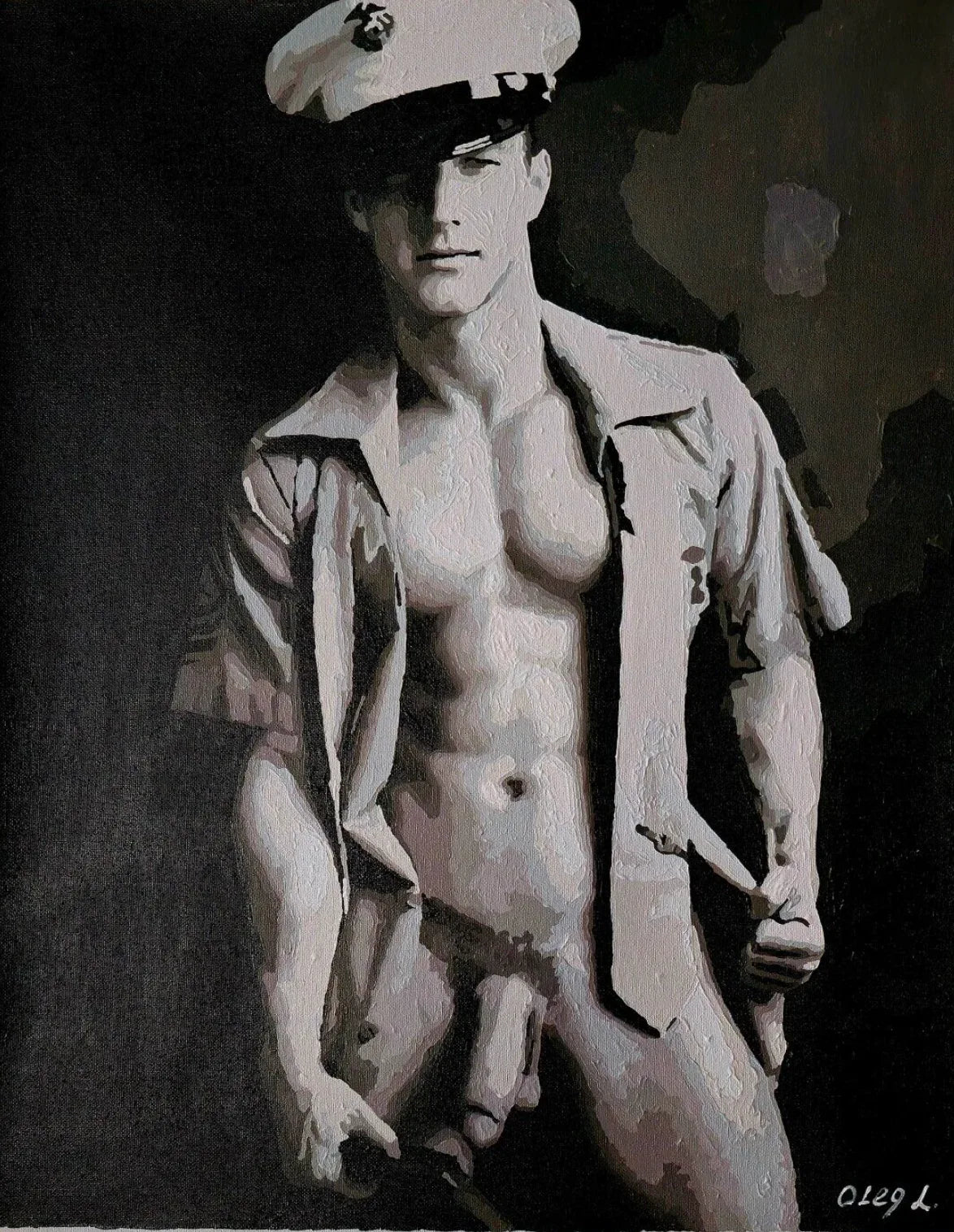 art érotique peinture originale huile sur toile homme marine's nu intégrale - Kikooyou Art Gallery