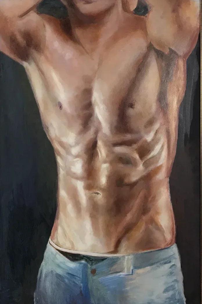 portrait homme torse nu tableau peinture huile sur toile - Kikooyou Art Gallery