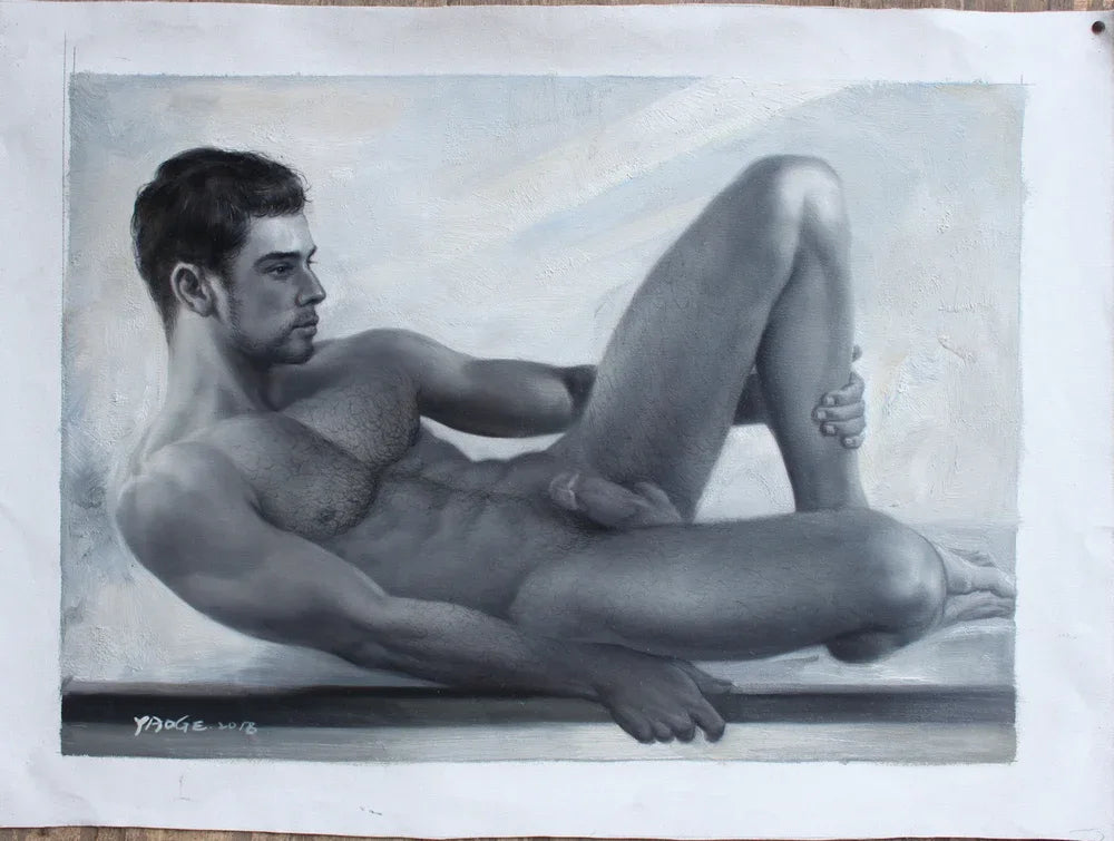 Art peinture originale huile sur toile portrait homme nu noir et blanc - Kikooyou Art Gallery