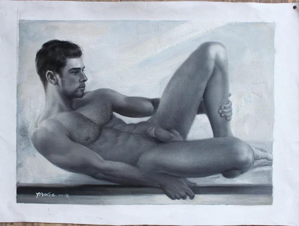 Art peinture originale huile sur toile portrait homme nu noir et blanc - Kikooyou Art Gallery