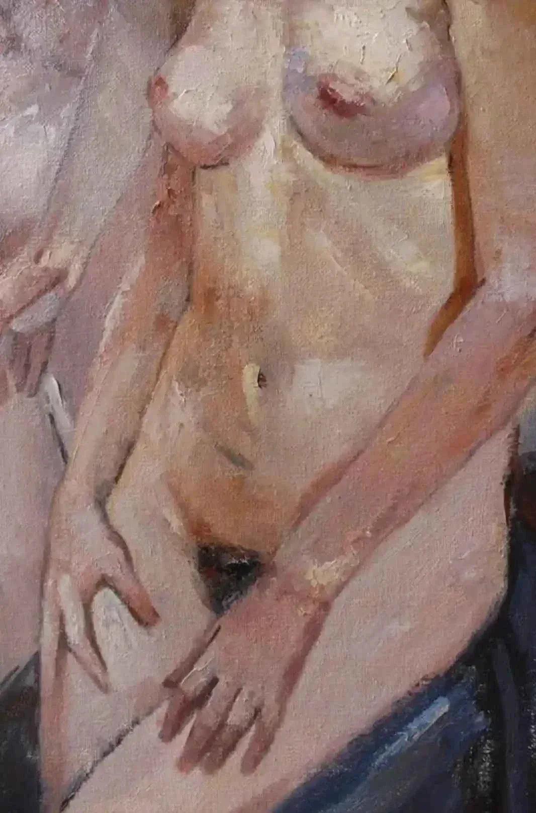 art-moderne-portrait-femmes-nues-peinture-huile sur toile-signée - Kikooyou Art Gallery