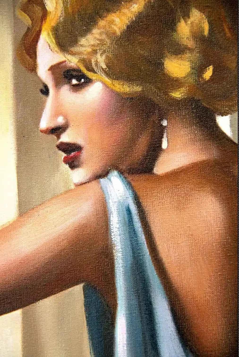 art déco-portrait-femme-lady-sensuelle-peinture-huile sur toile - Kikooyou Art Gallery
