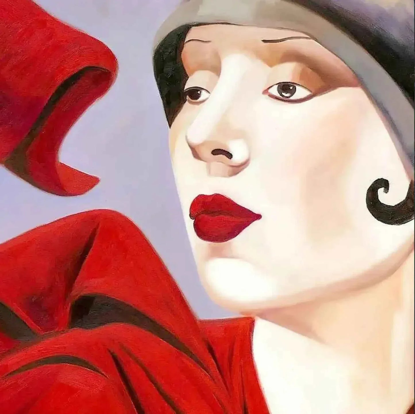 art déco-portrait-femme-lady-sensuelle-chapeau-peinture-huile sur toile - Kikooyou Art Gallery