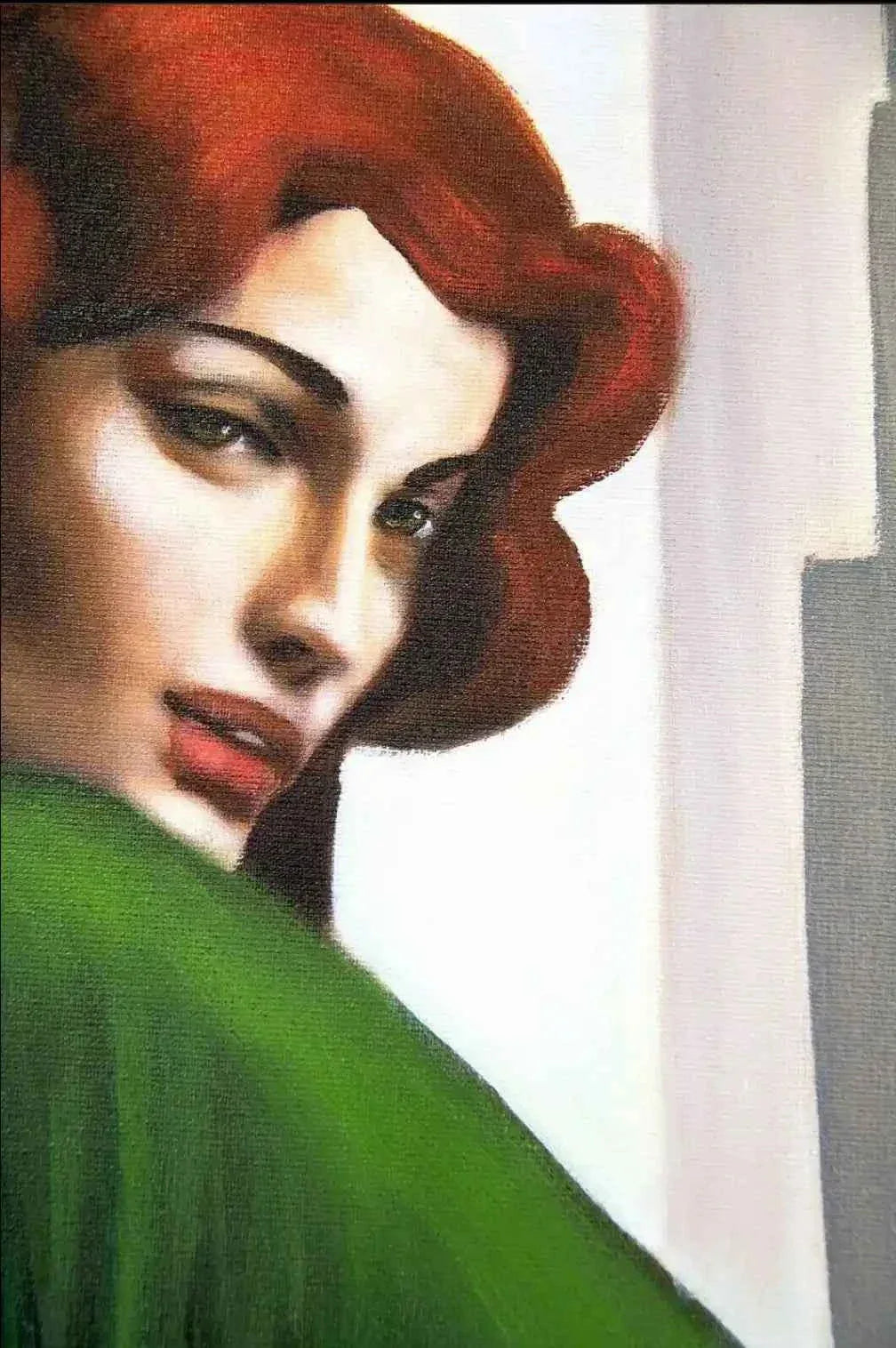 art déco-portrait-femme-rousse-sensuelle-peinture-huile sur toile - Kikooyou Art Gallery